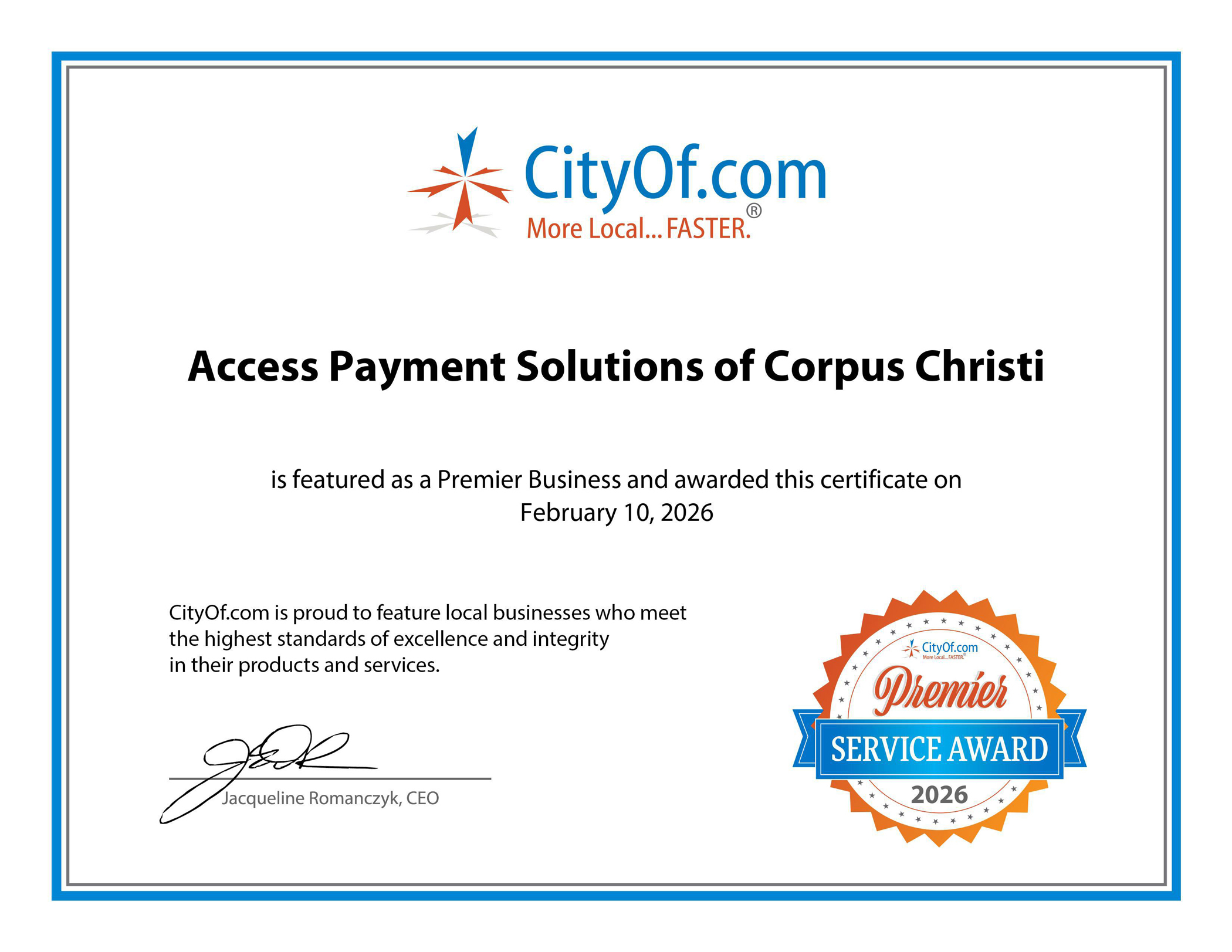 CityOf.com 2026 Certificate